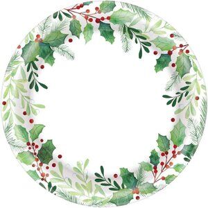 NEW Traditionnel Christmas Holly Leaves Paper Plates - 8.5in / 21.5cm - 40pcs